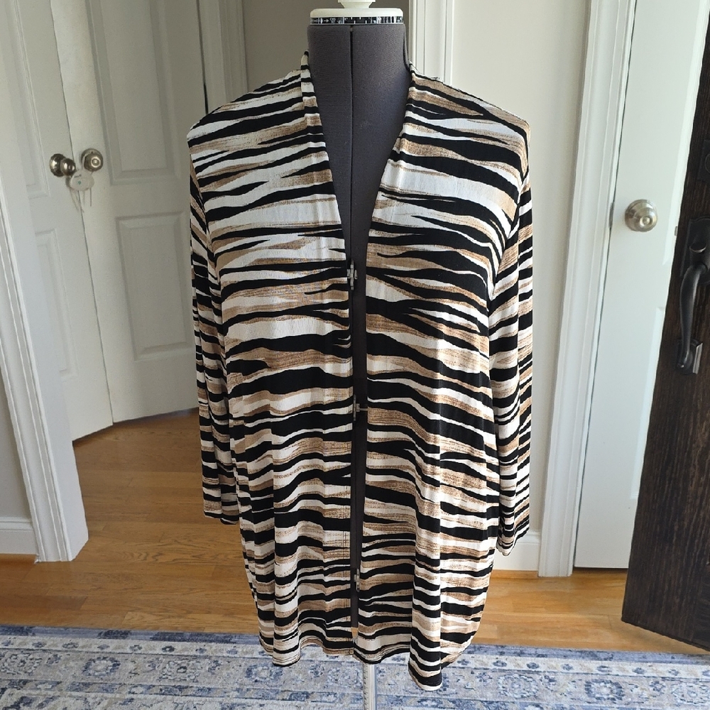 Chicos Elegant Zebra Animal Print Women's Casual Office Cardigan Plus Size